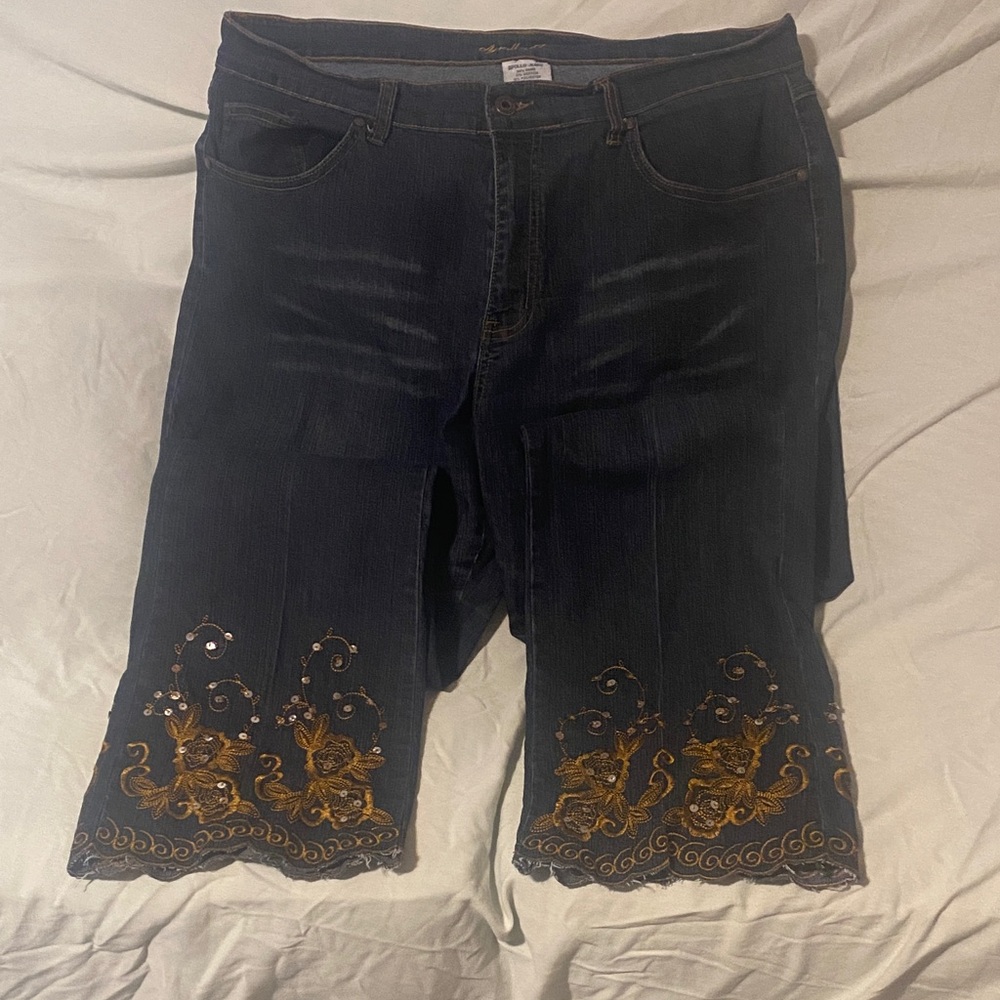Apollo Stretchy Jeans Dark Blue Embroidered with Gold Accents